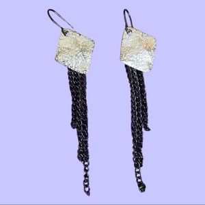 Silver Diamond Black Chain Hanging Earring